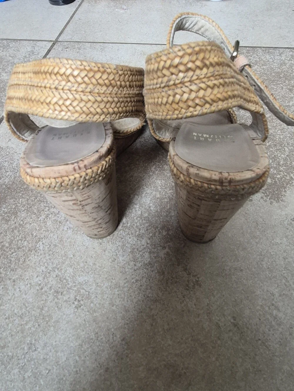Stuart Weitzman Minx Camel Woven Cork Wedge Sandals Size 7.5 - Picture 16 of 16